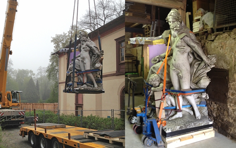 Abbau und Transport der Skulpturengruppe ins Atelier Feldmann